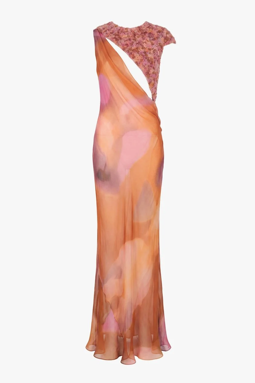 Cushnie Et Ochs Spring 2010 runway look 31. Multicolor silk chiffon with fabric hand embroidery.
