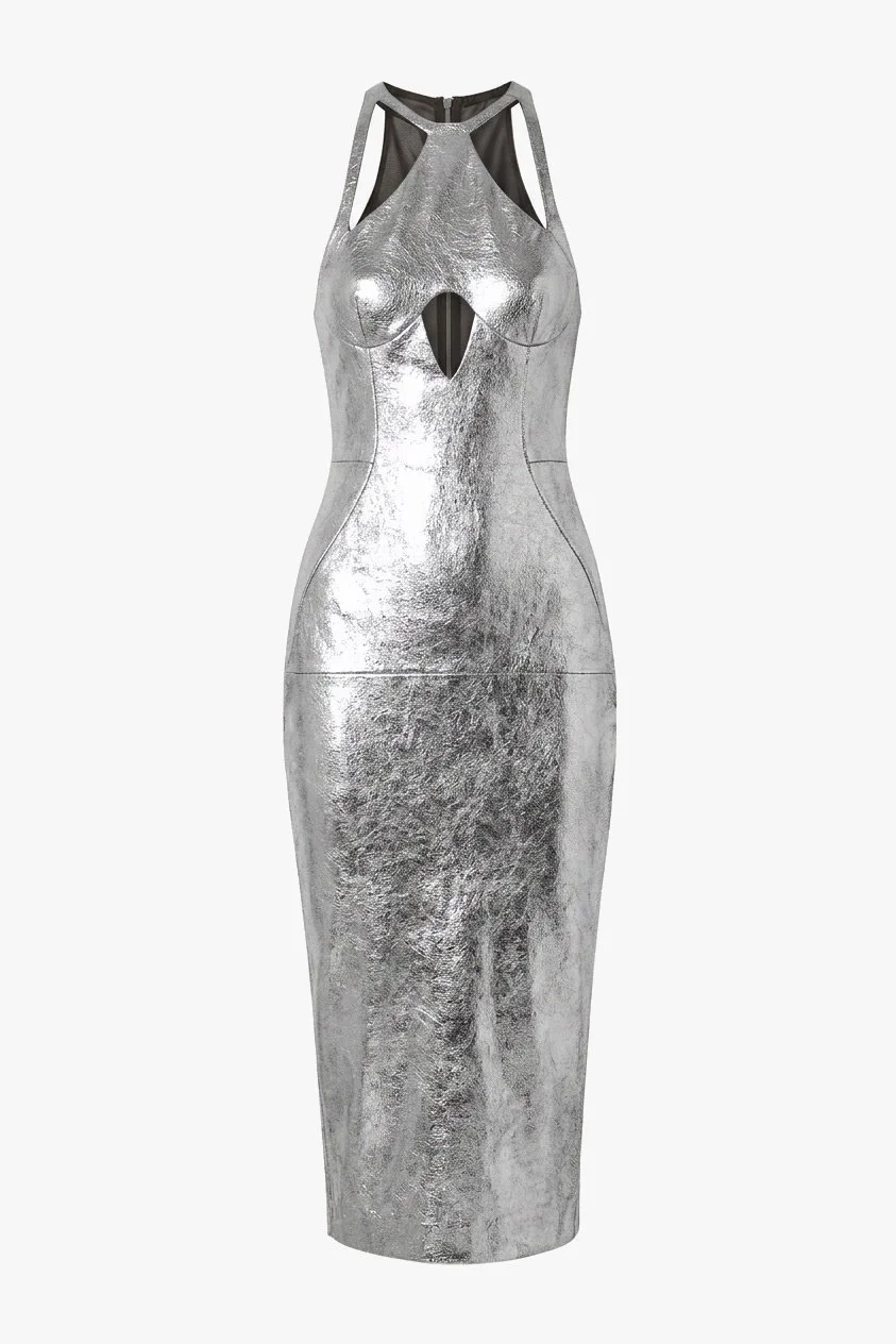 Cushnie Et Ochs Fall 2012 runway look 20. Silver stretch leather midi dress. 
