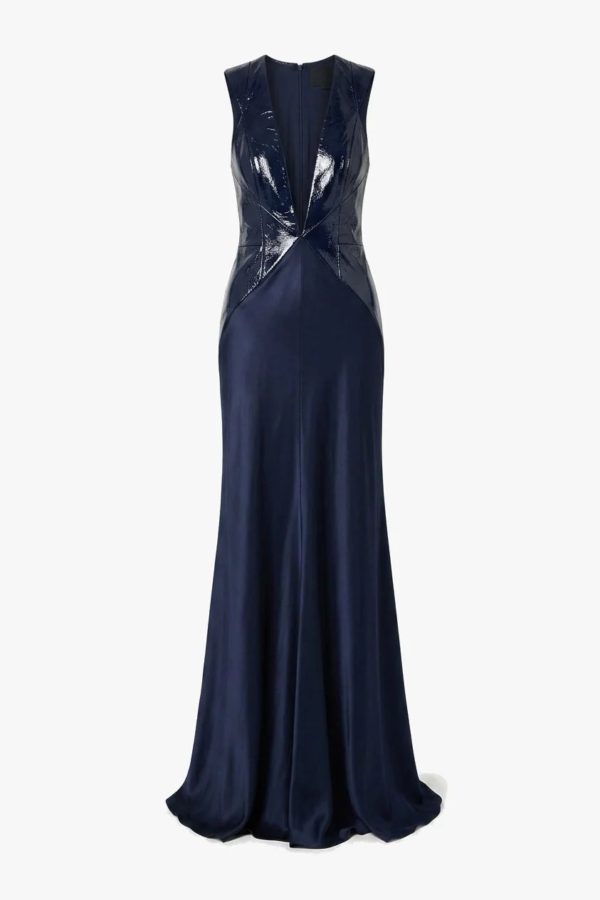 Custom Cushnie Et Ochs for Karlie Kloss, CFDA Awards. Resort 2014 runway look 14. Navy patent leather and silk gown with cutouts.