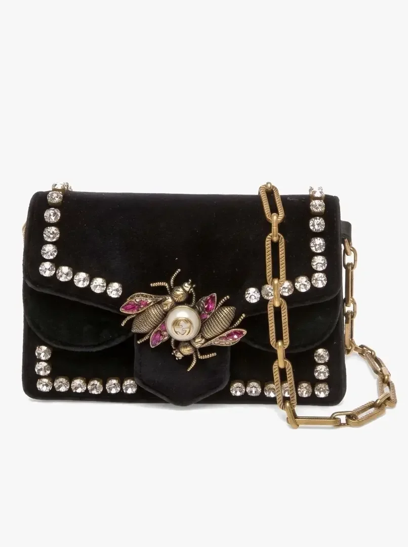Gucci Black Crystal Bee Broadway Bag.