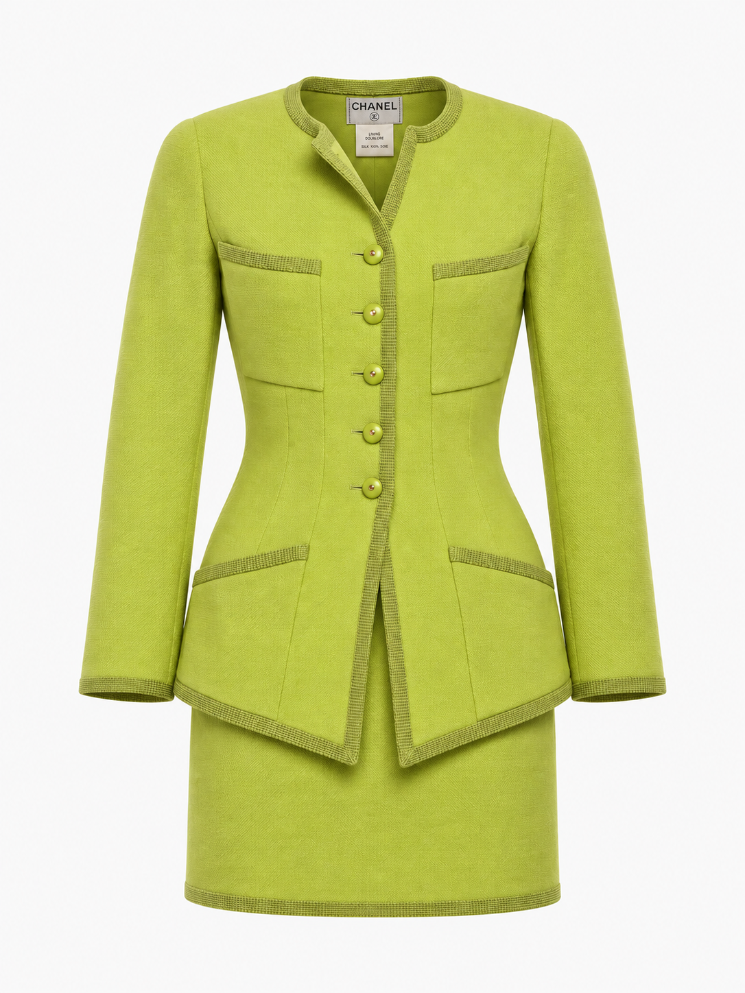 Chanel S/S 1990s Chartreuse Wool Suit Skirt. Size US 4.