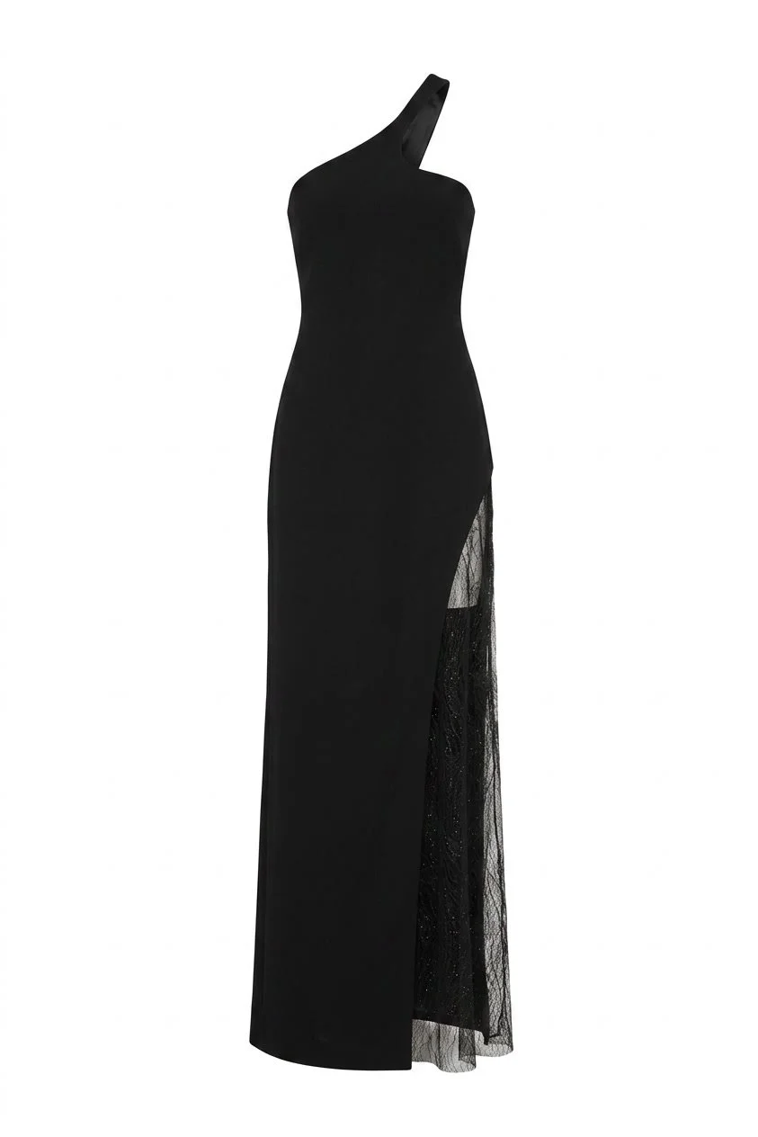 Cushnie Et Ochs Spring 2010 runway look 27. Black crepe gown with high-slit and french lace.