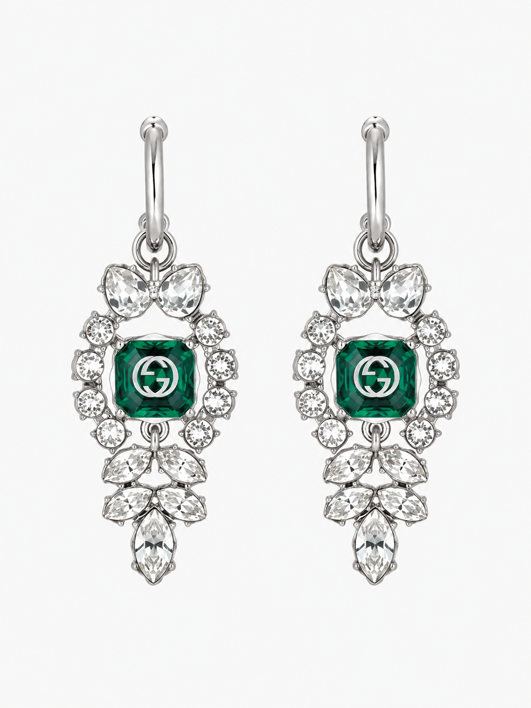 Gucci Teal + Crystal Logo Earrings. 