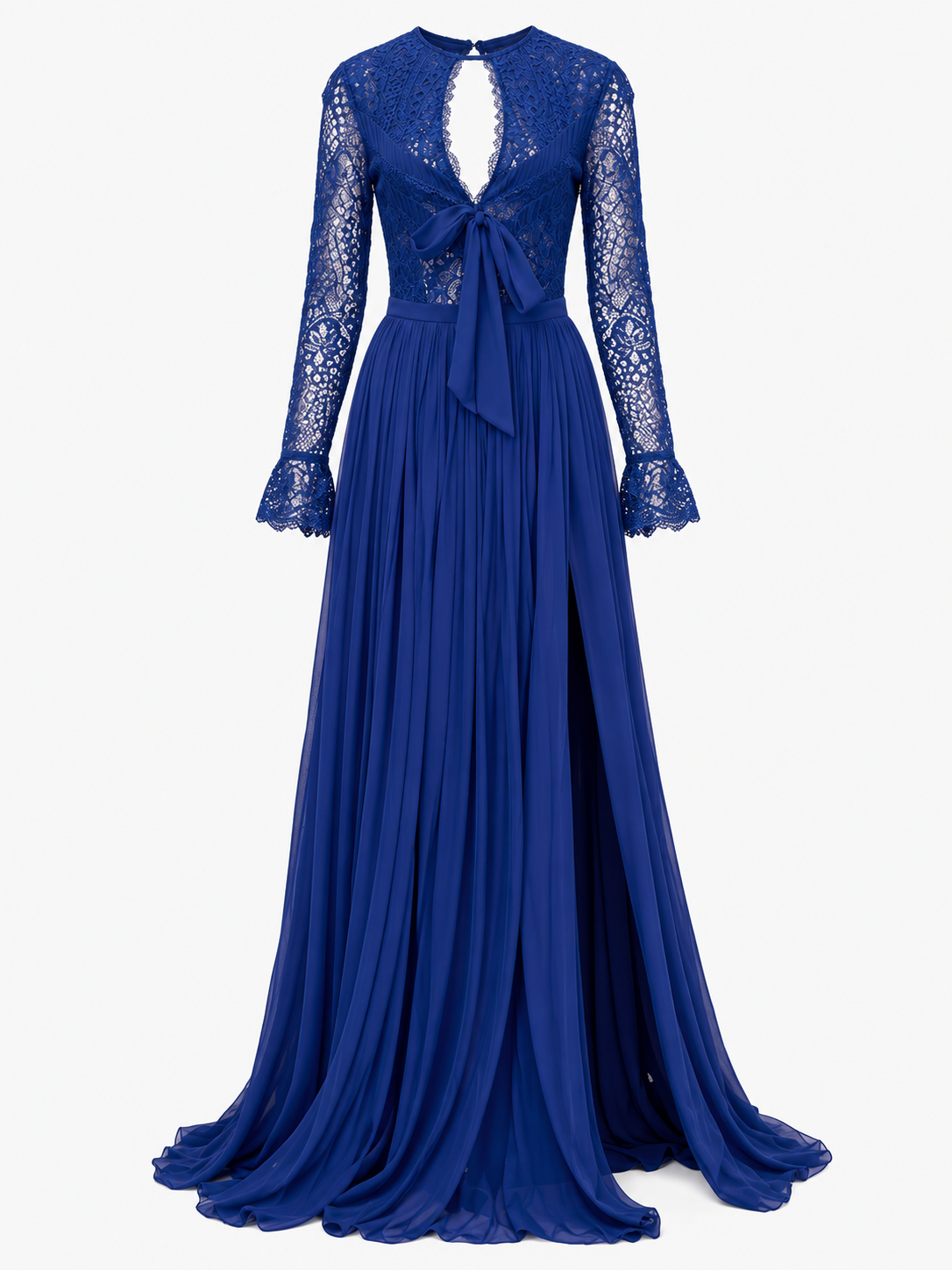 Emilio Pucci Blue Lace & Pleated Gown. Size US 4. 