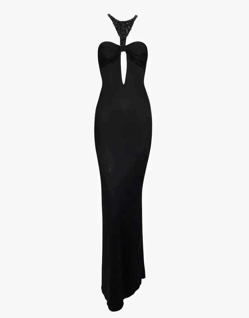 Gucci 2004 Cutout Gown with Beaded Neckline. Size US 6.