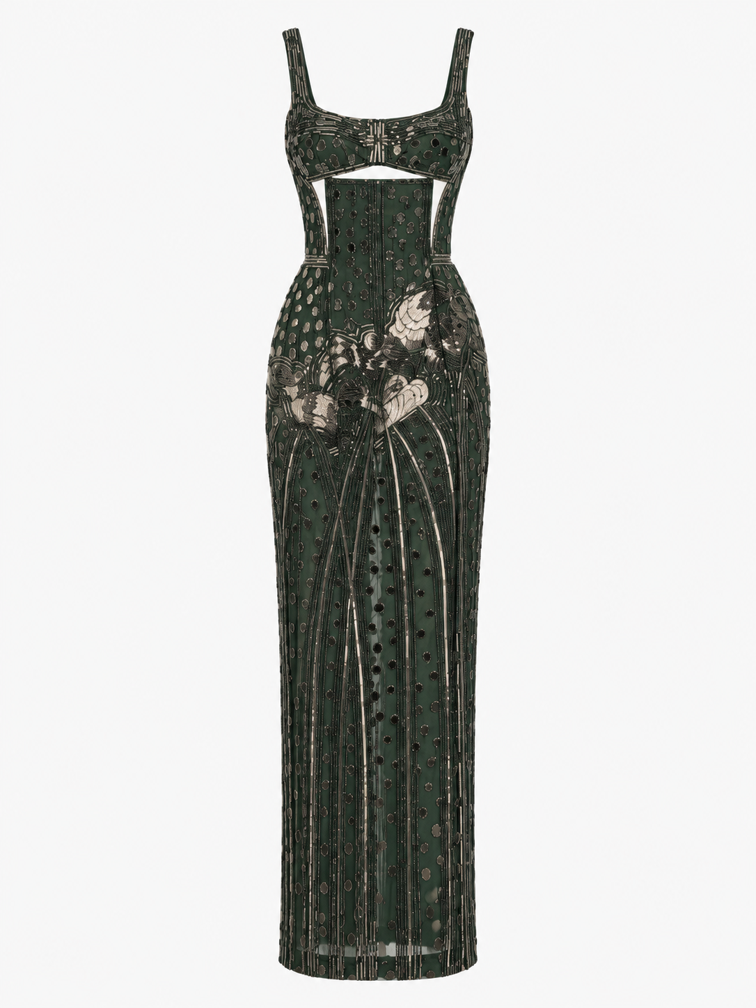 J Mendel Green Metallic Cutout Gown. Size US 2. 
