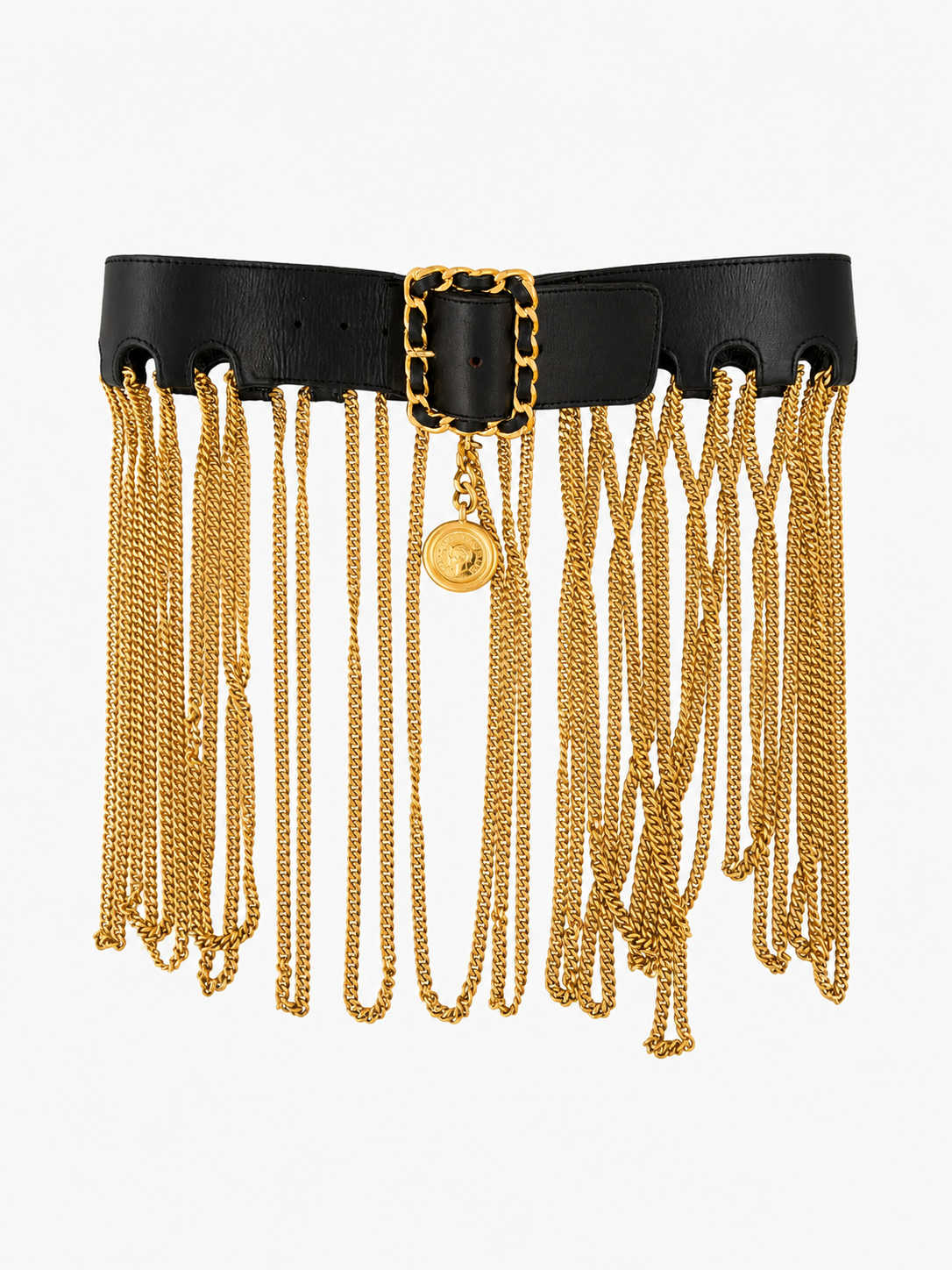 Chanel F/W 1991 Leather Belt with Gold Chains. Size L. 