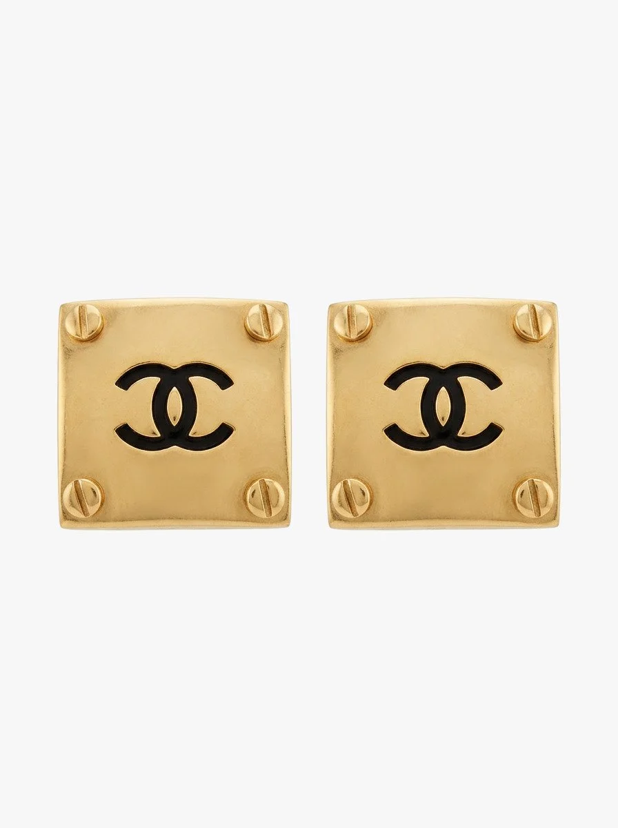 Antique Chanel Gold Clip-On Logo Earrings