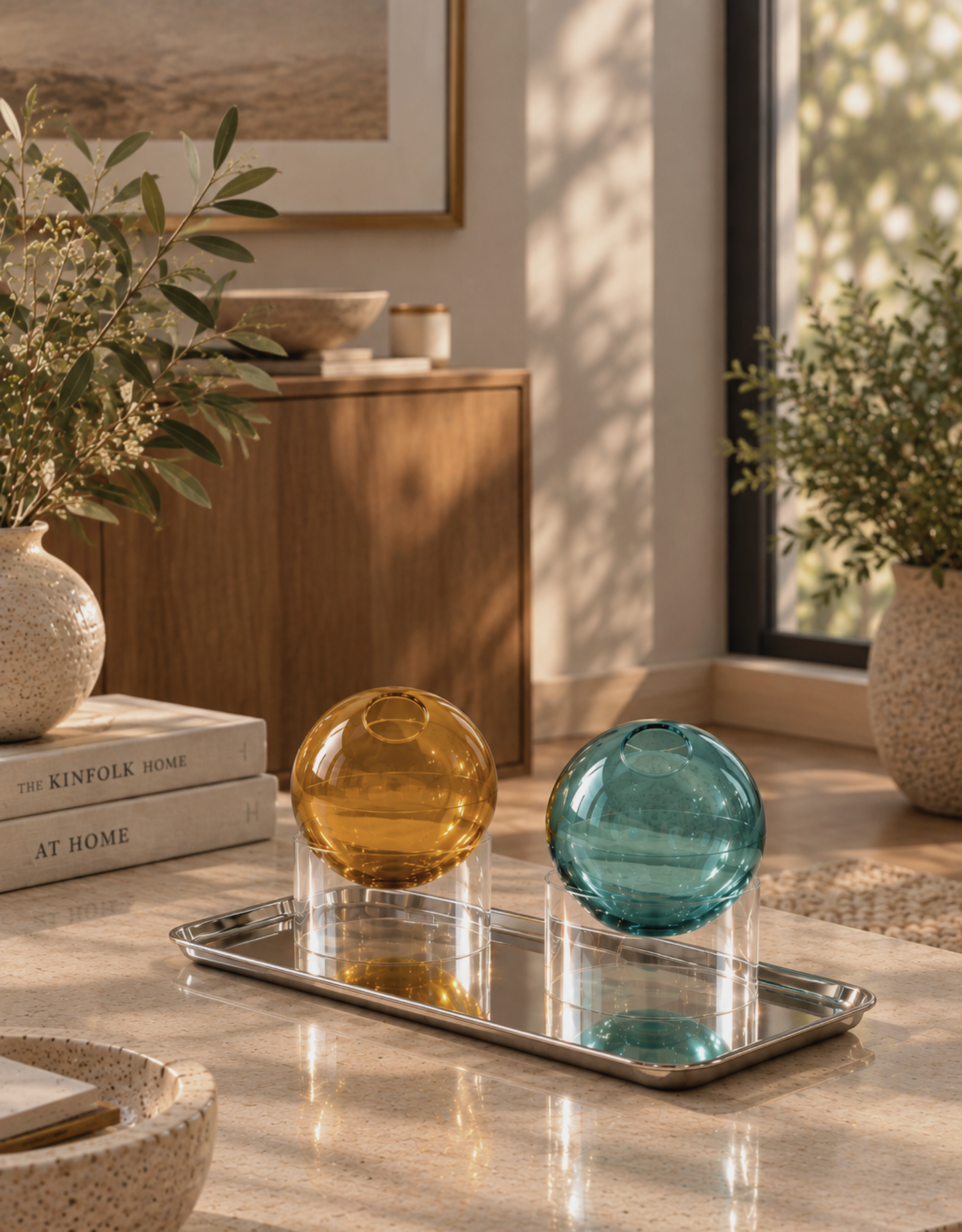 Bubble Bud Vases & Stainless Steel Tray Gift Set