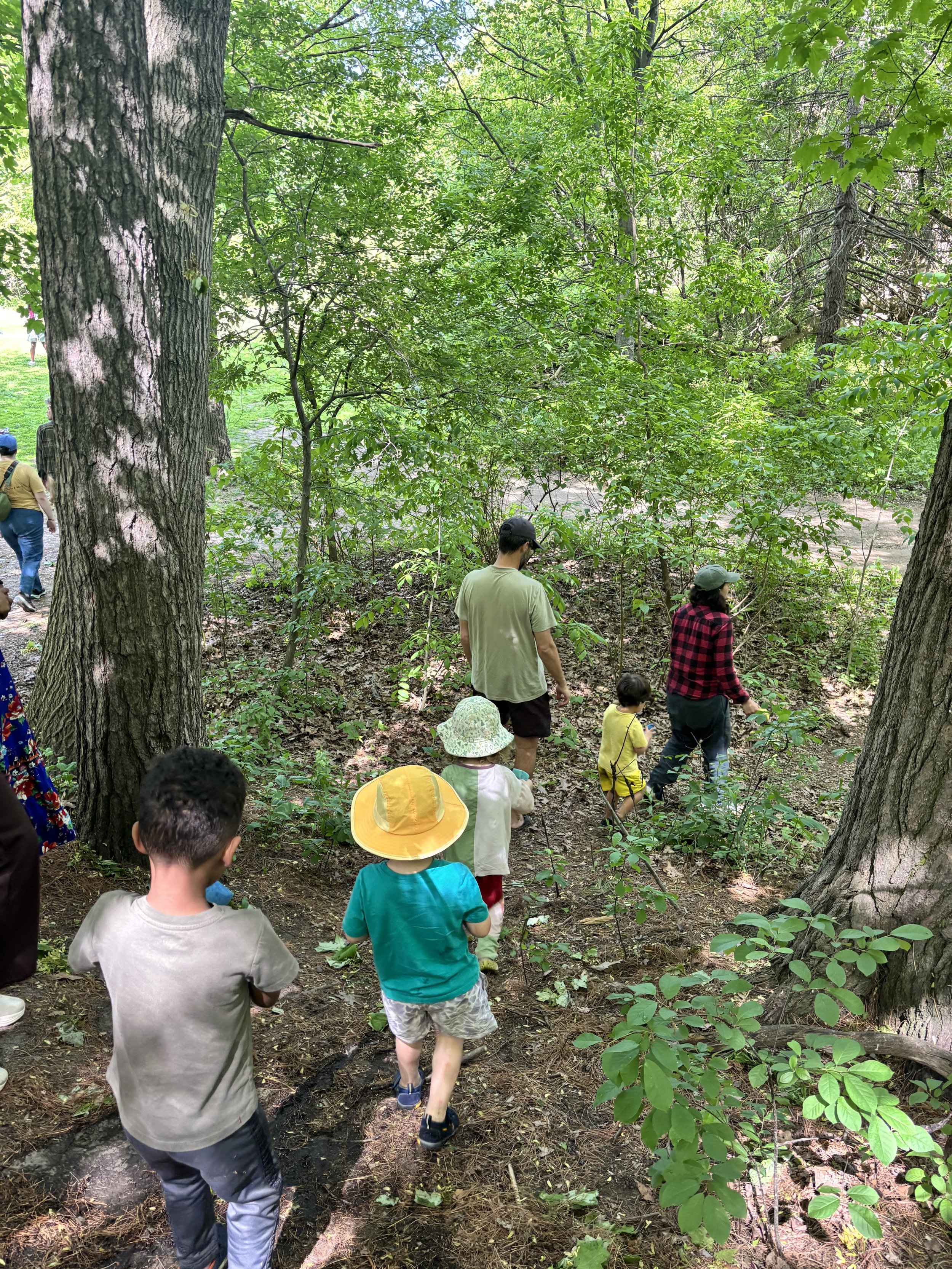 Toddler group exploring High Park