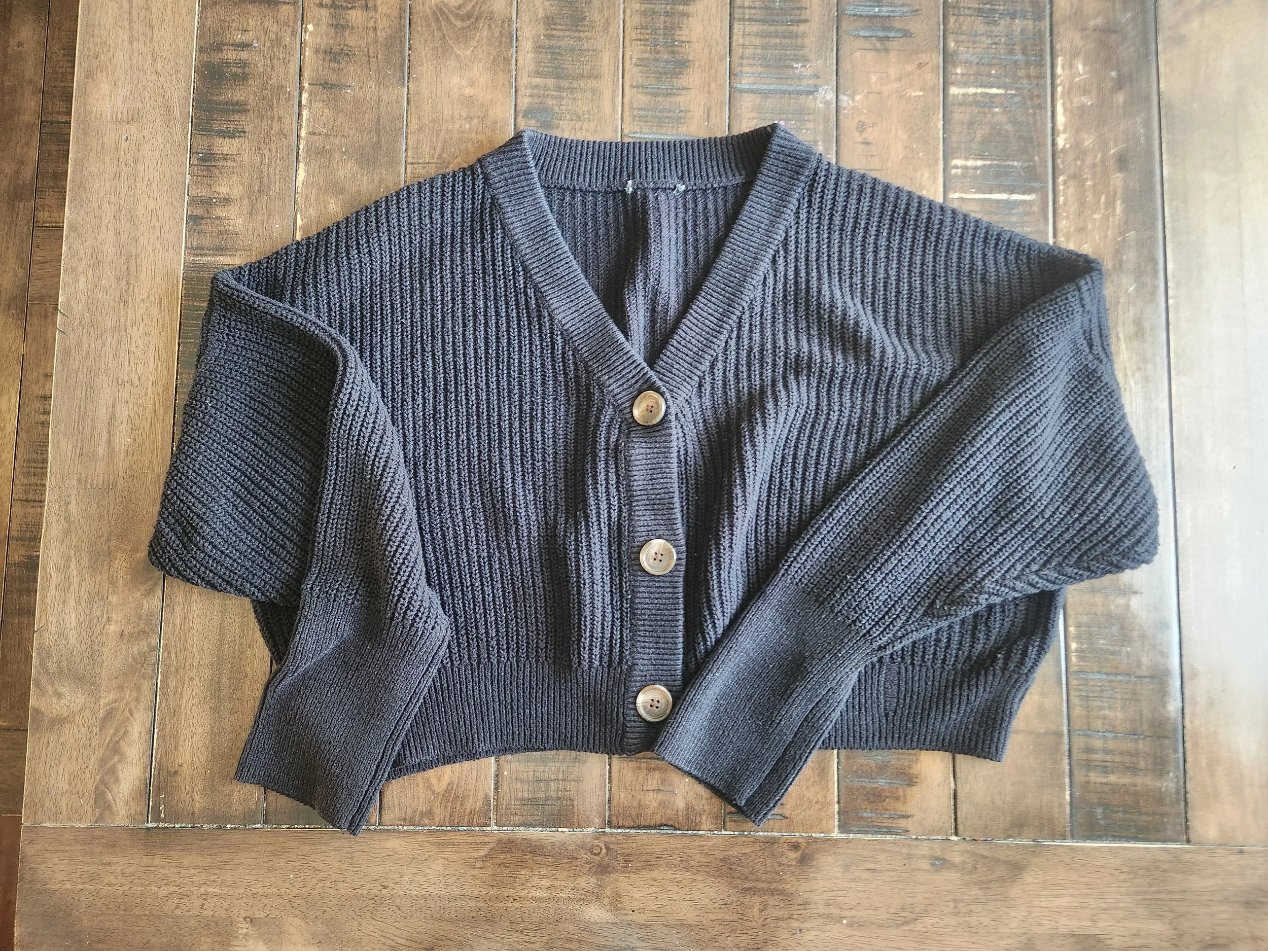 Of Character upcycled black cropped cardigan before.jpg