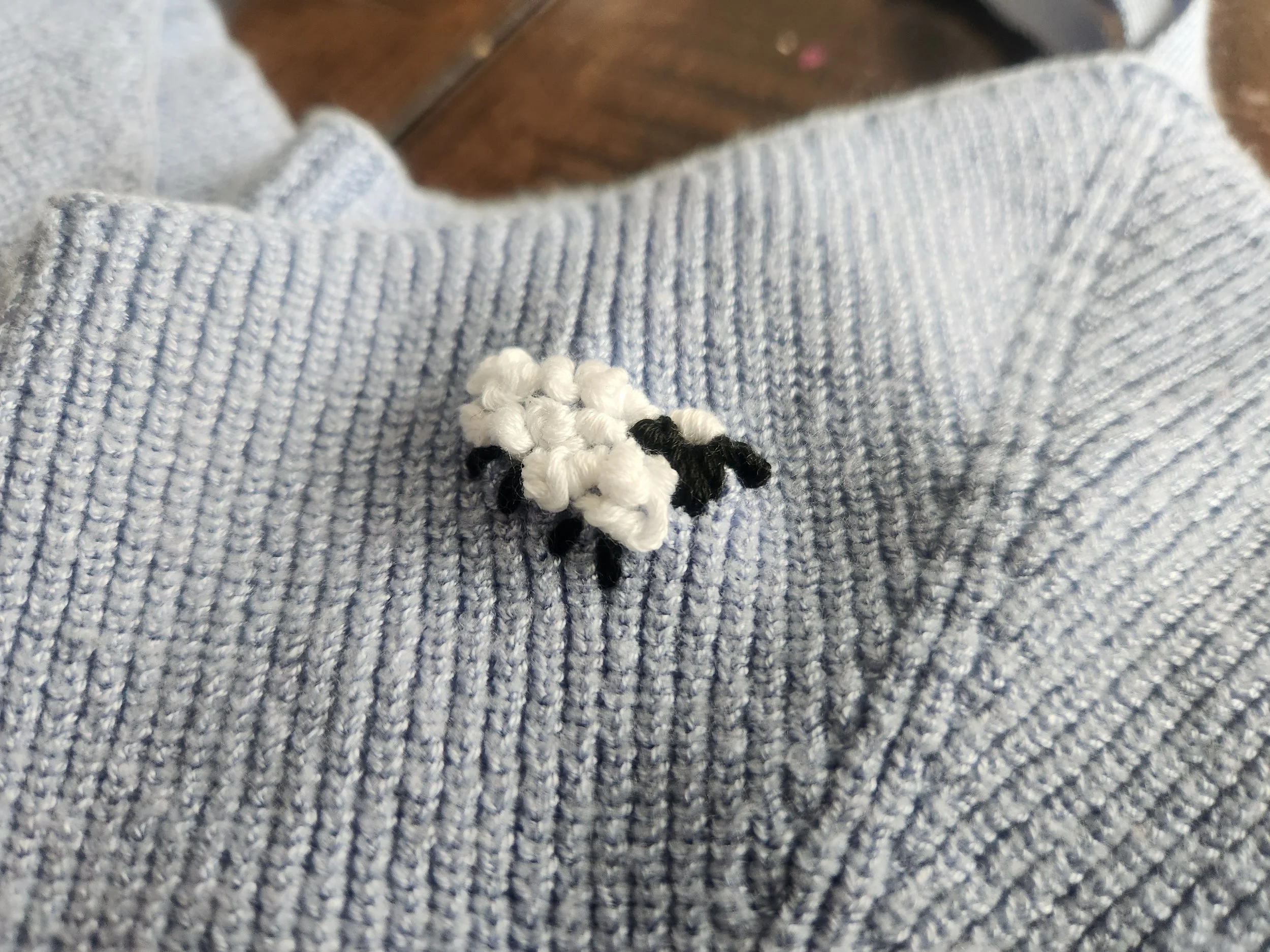 Of Character embroidered Sheep detail on upcycled bodycon spaghetti sweater dress.jpg