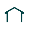 Icon of a building structure roof with an open gate in dark teal color, symbolizing a pavillion.