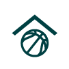 An icon of a building structure with a basketball inside it, symbolizing a basketball pavillion.
