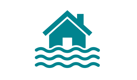 Icon of a house with water waves underneath.