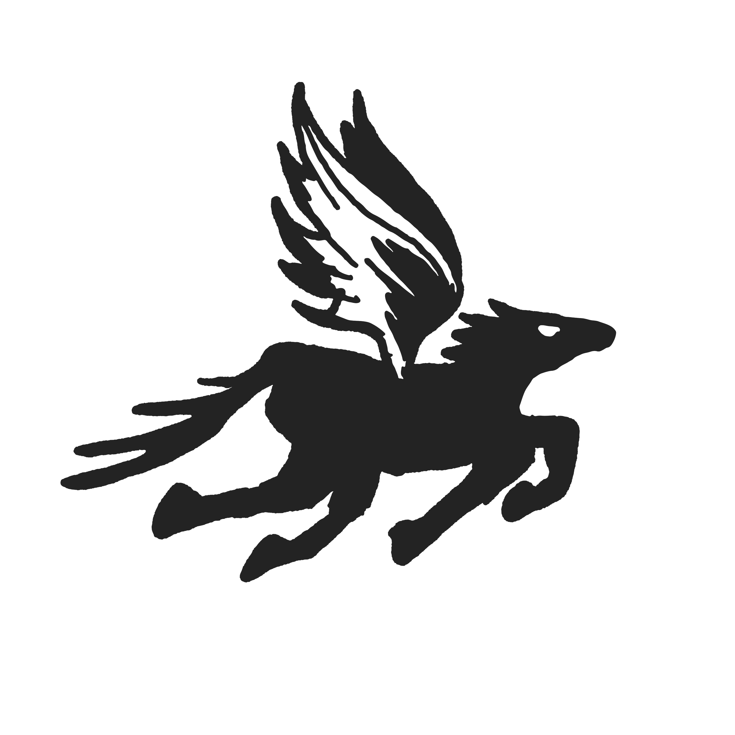 Black and white illustration of a phoenix rising from flames, with flames at the bottom and a bird with outspread wings above.