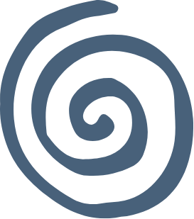 A blue spiral shape on a white background.