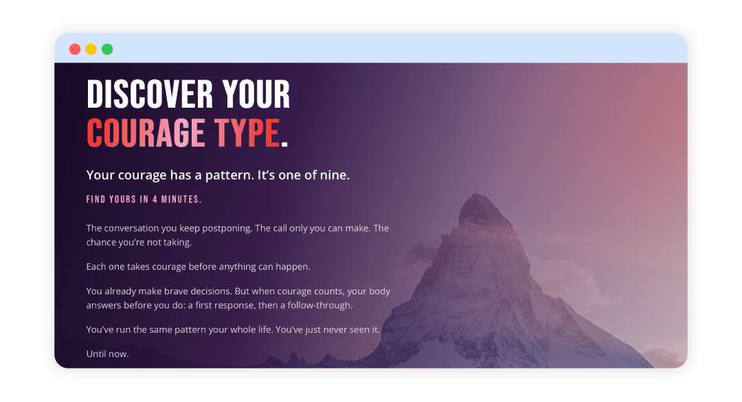 Discover your courage type preview of website.