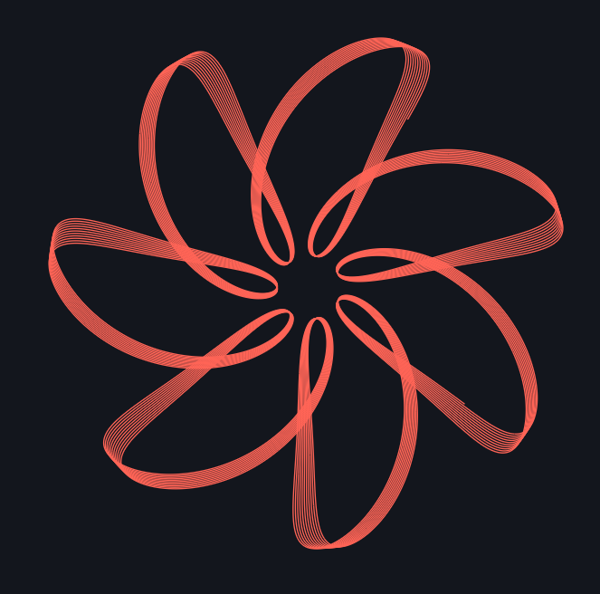A rose of six broad petals, overtraced in a single red ink