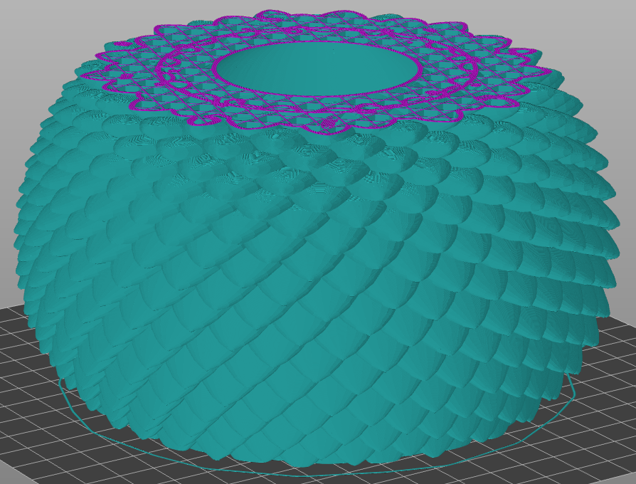A petalled form on the build plate of a 3D print slicer