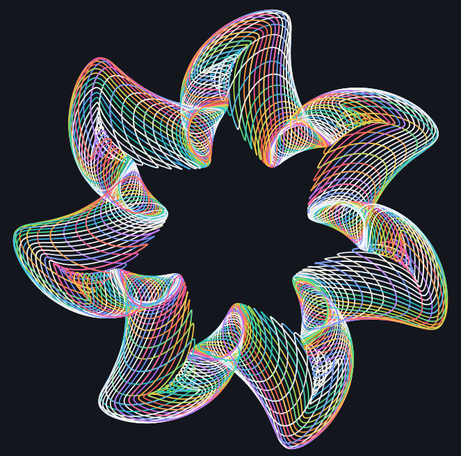 Five-bar rosette: seven petals of smooth overlapping curves