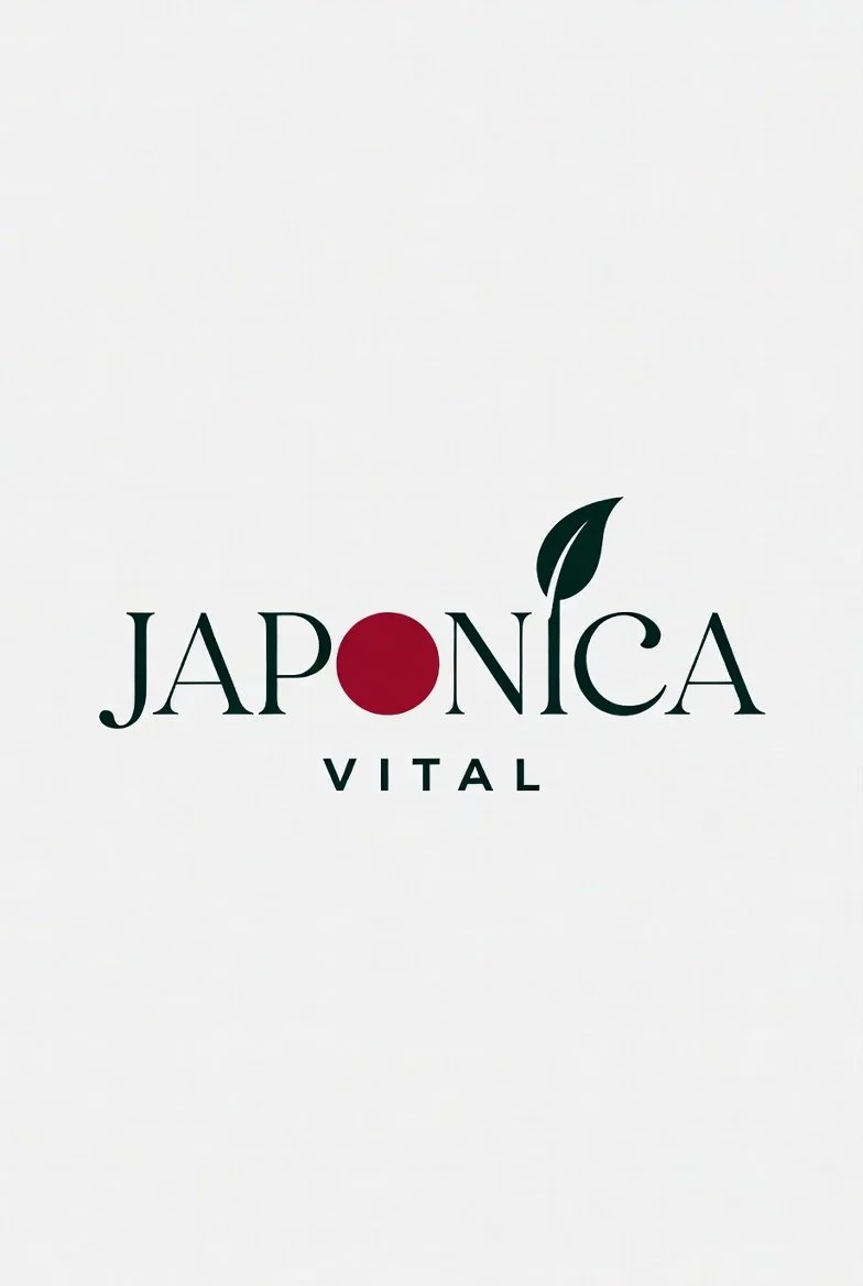 Logo for Japonica Vital, featuring the word 'Japonica' with a red circle replacing the letter 'O' and a green leaf extending from the letter 'N', and the word 'VITAL' written below.