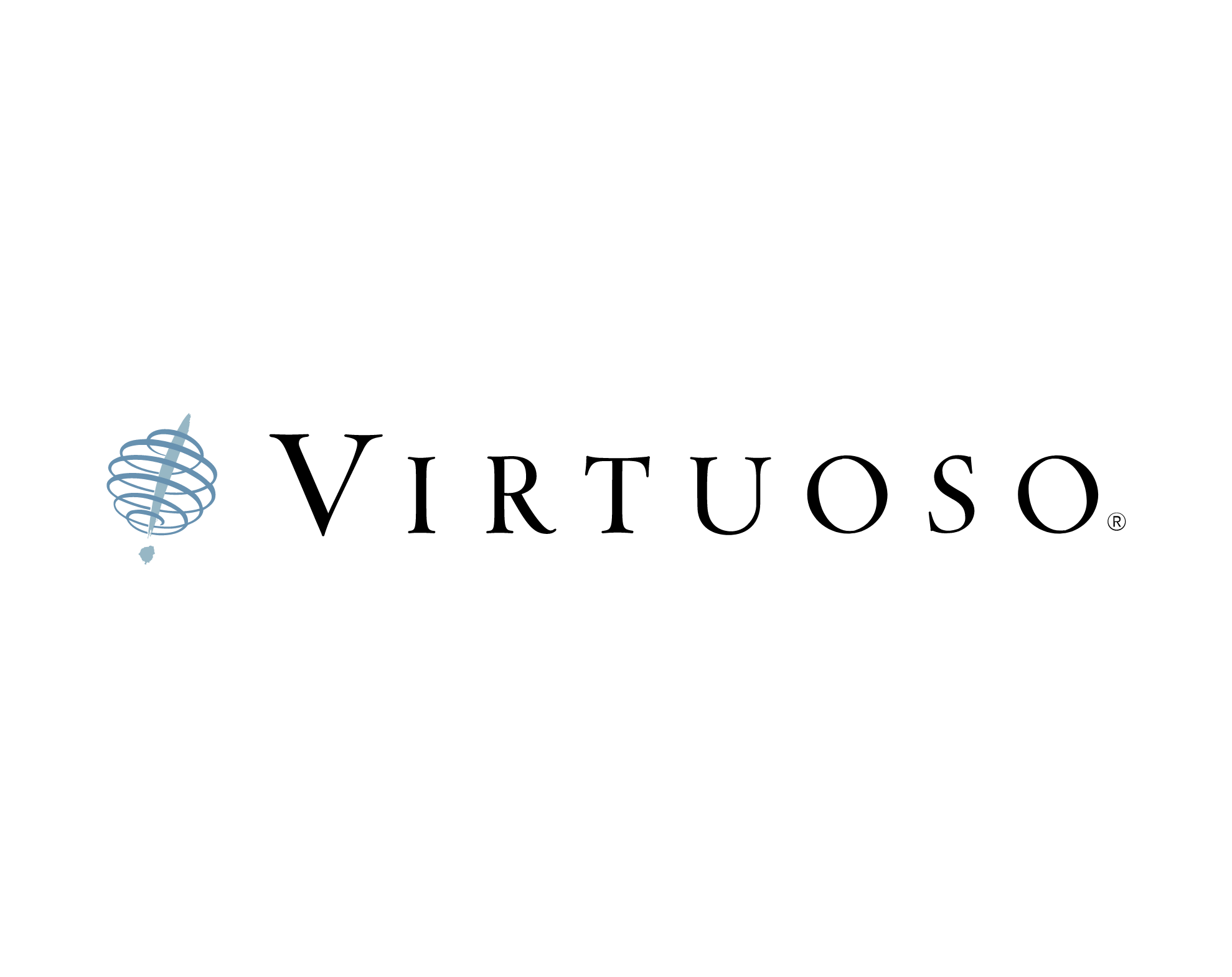 Logo of Virtuoso with a stylized globe and a pen icon.