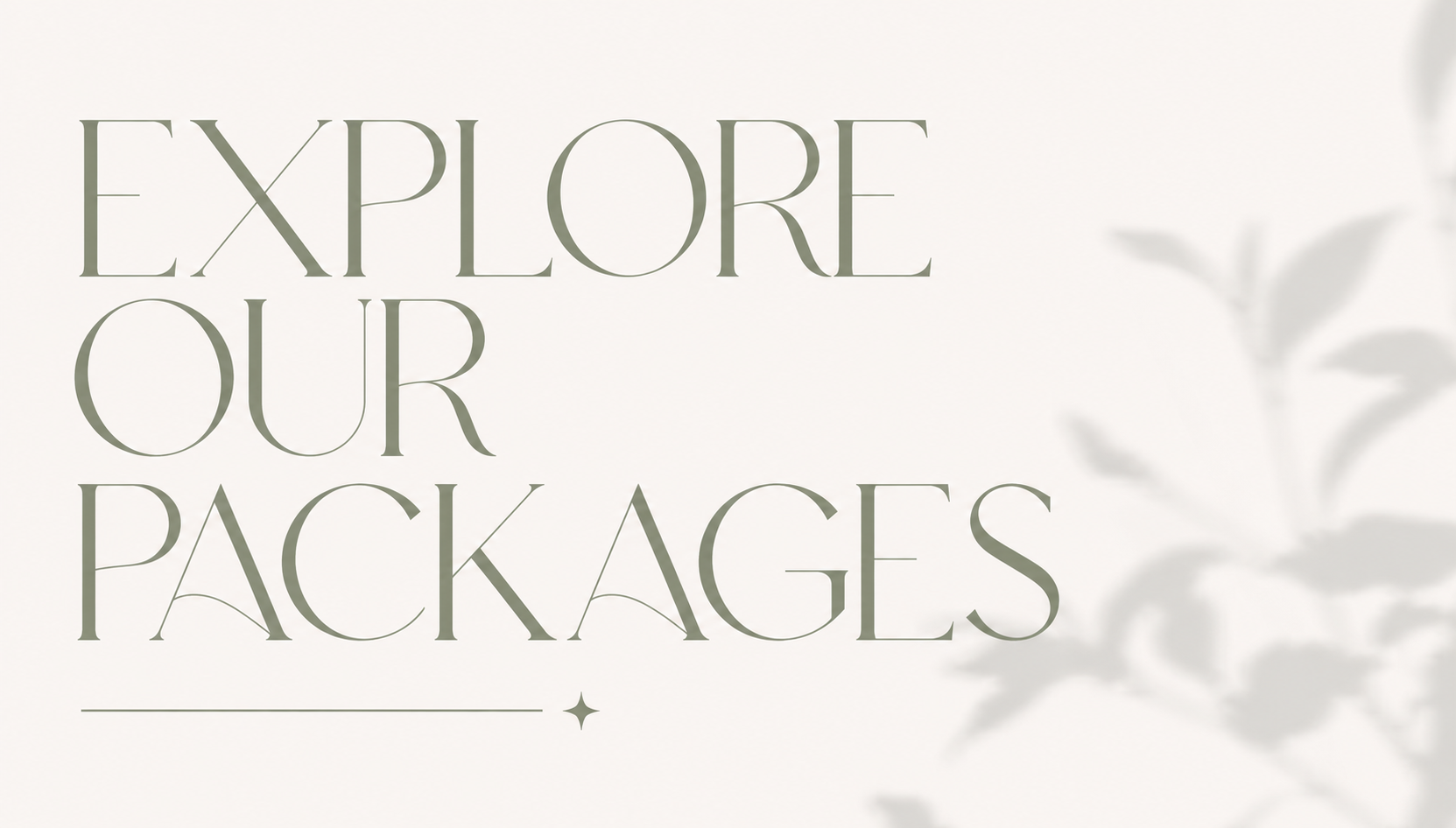 Text reading 'Explore Our Packages' with a light background and a blurred leaf shadow on the right side.