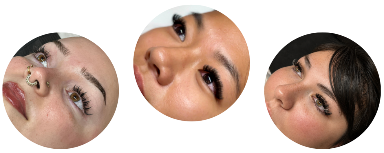 Close-up of three women with different hairstyles and makeup, looking in various directions.