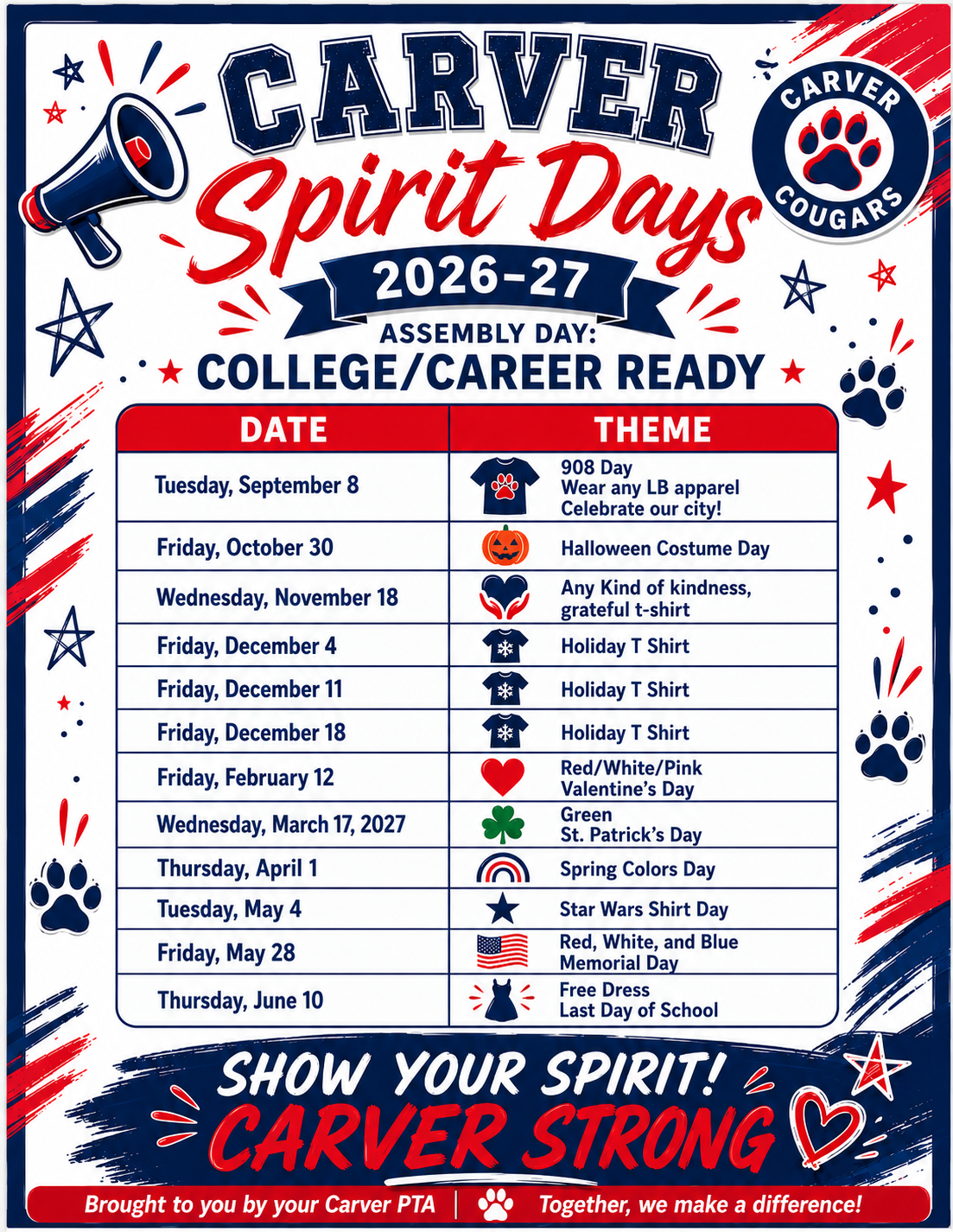 Carver Spirit Days 2026-2027