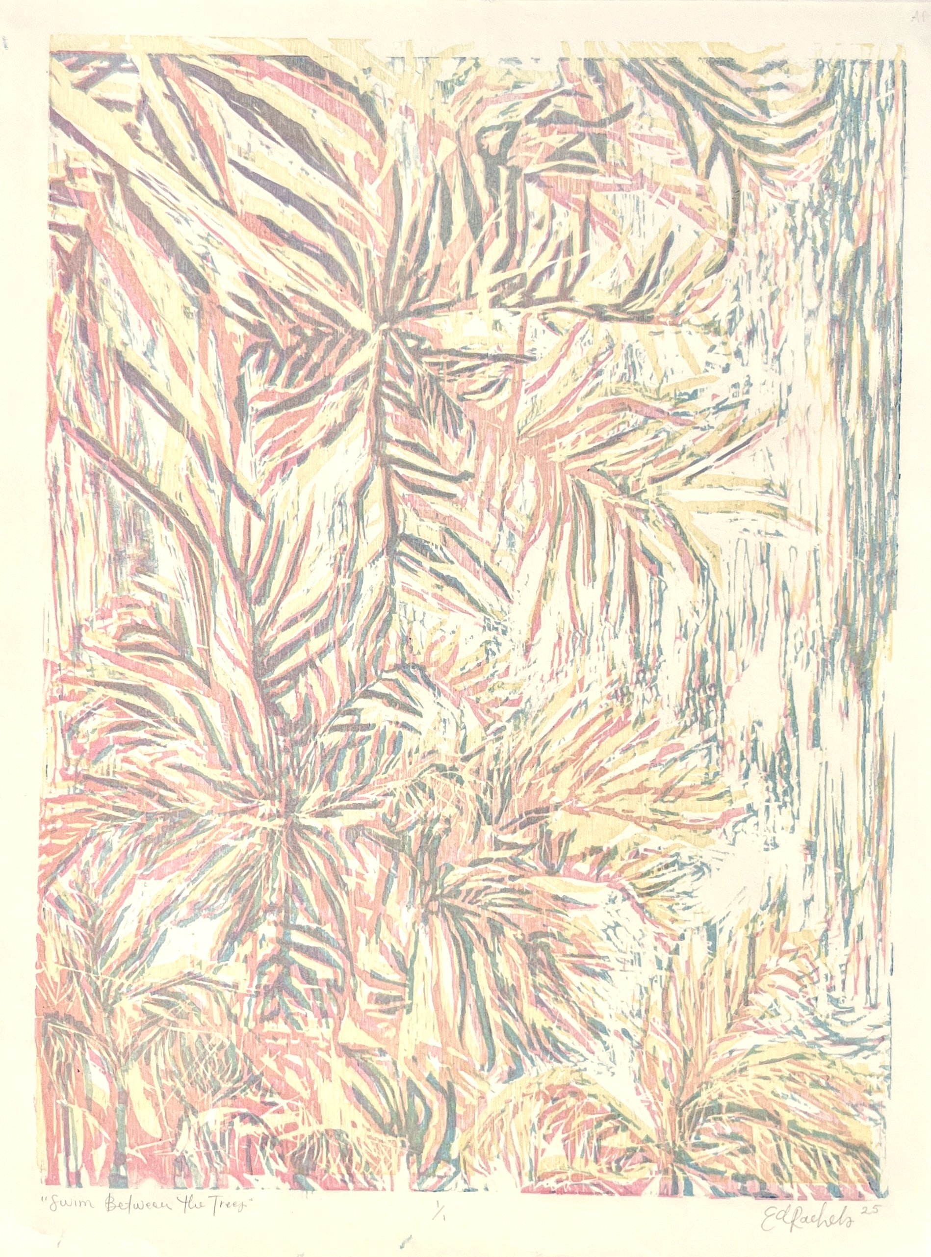 Swim Through the Trees - Tricolor Woodcut Print