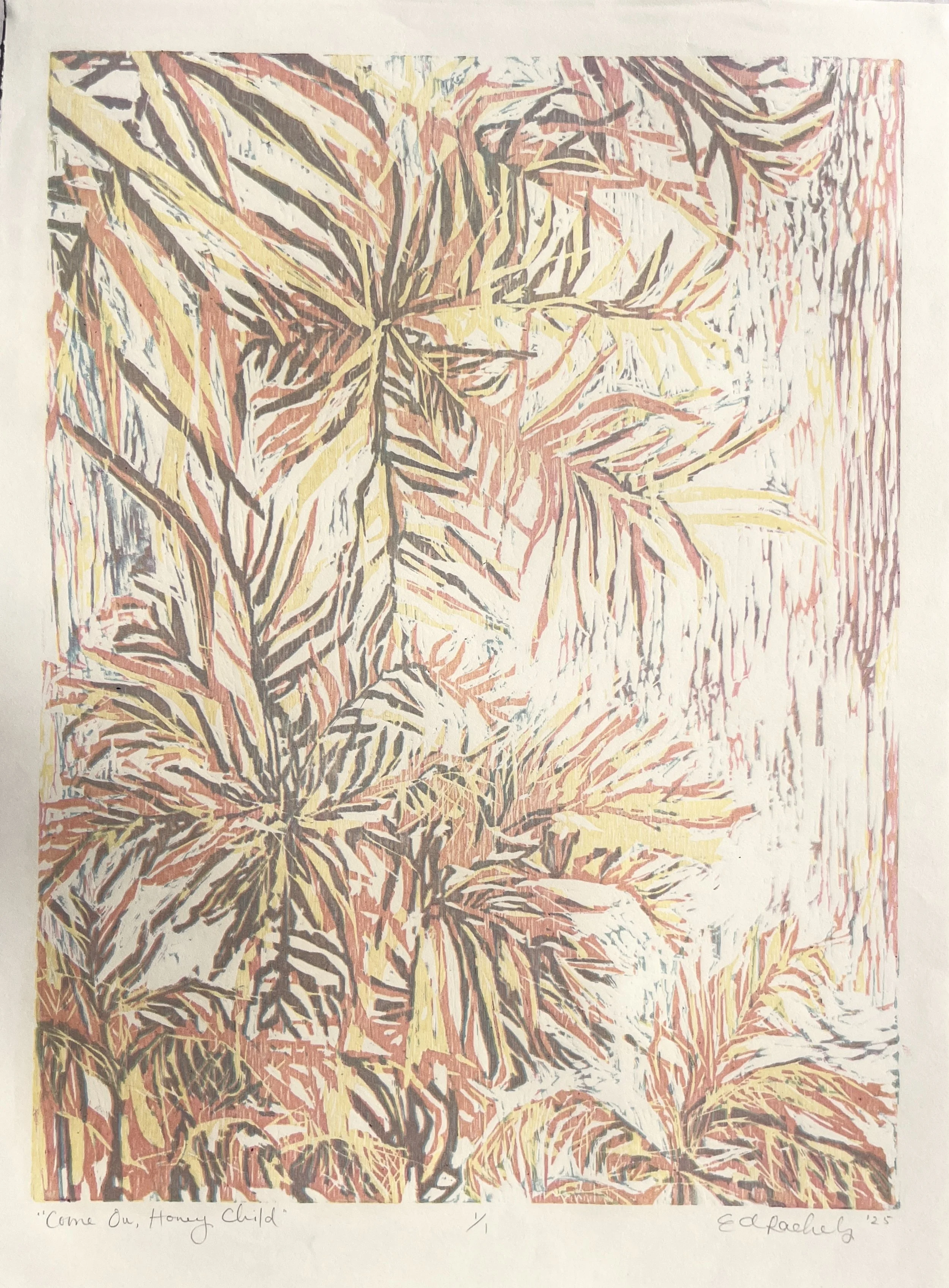 Come On, Honey Child - Tricolor Woodcut Print
