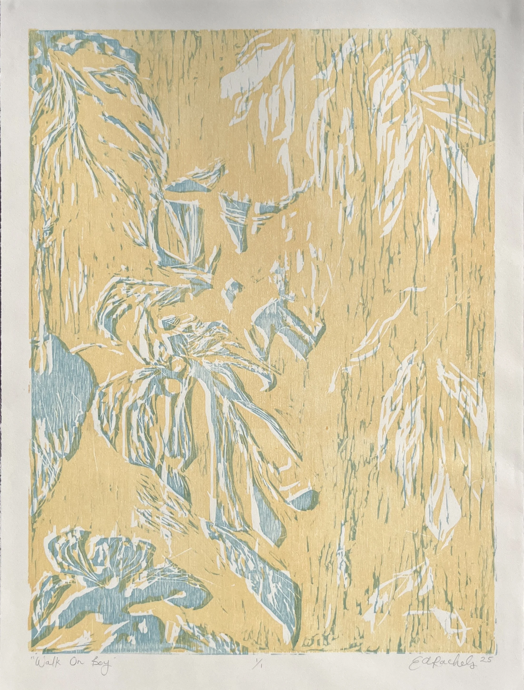 Walk On Boy - Two Color Woodcut Print