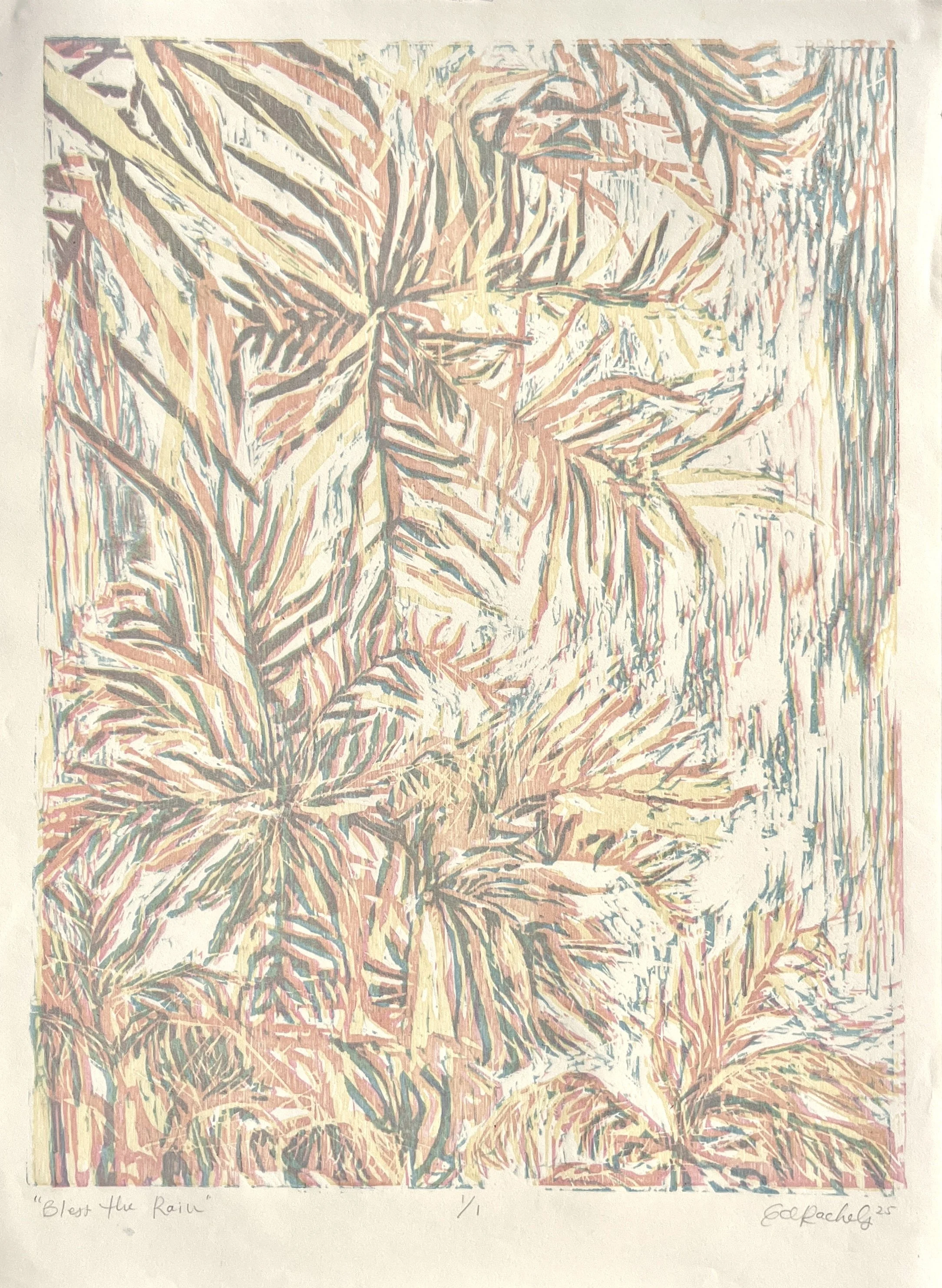 Bless the Rain - Tricolor Woodcut Print