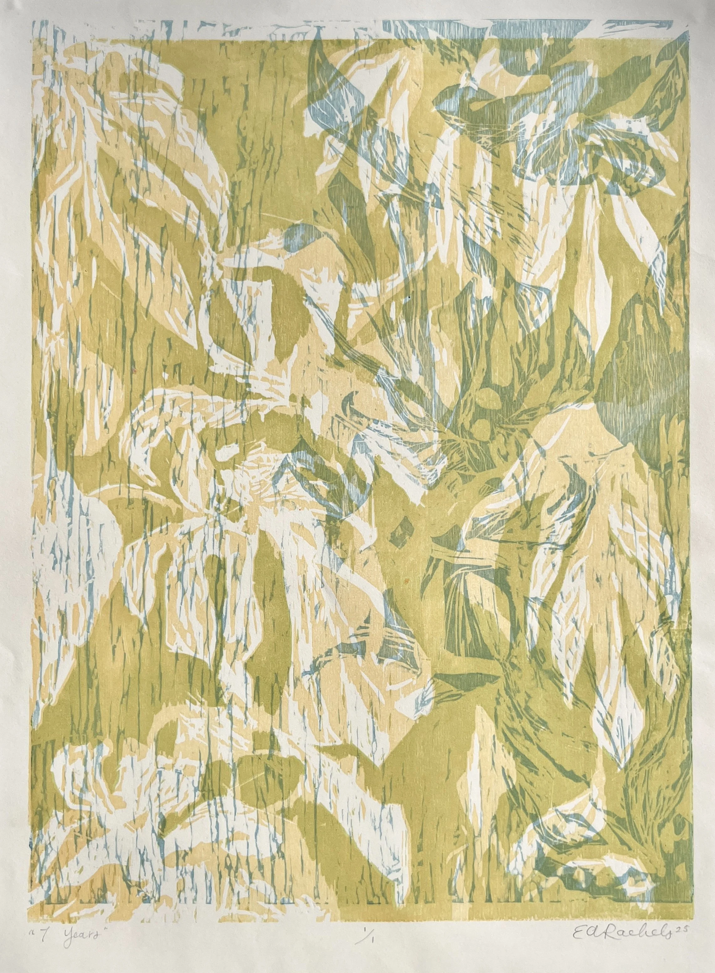 7 Years - Tricolor Woodcut Print