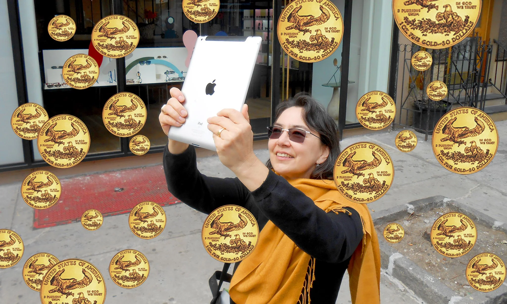 "Reign of Gold" AR installation, for AR Occupy Wall Street Project. Tamiko Thiel © 2011 