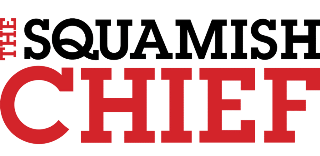 Graphic text that reads 'The Squamish Chief' with 'The' and 'Squamish' in black, and 'Chief' in large red lettering.