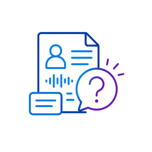 Digital illustration of a document with user profile, speech bubbles, and a magnifying glass with a question mark inside, indicating a query or search for information.