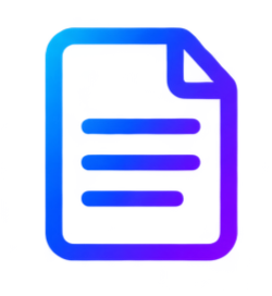 Icon of a document with lines representing text, in shades of blue.