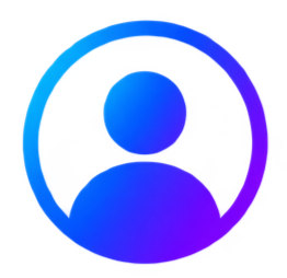 Blue gradient icon of a person with a circular background and a checkmark symbol.