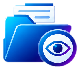 Icon of folders with a speech bubble and an eye symbol, representing viewing or monitoring files.