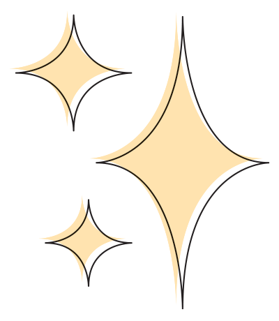 Three stylized star shapes with black outlines on a beige background.