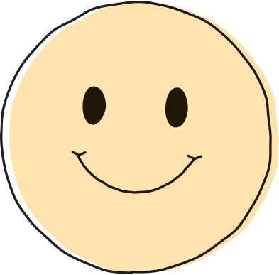 A simple cartoon drawing of a smiley face with a round, light beige head, black oval eyes, and a curved smile.