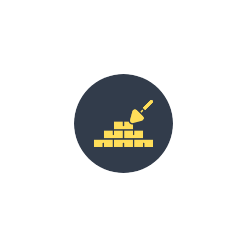 Icon of a trowel placing bricks in a pyramid shape, symbolizing bricklaying or construction.