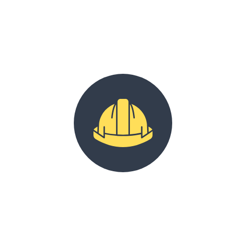 Icon of a yellow construction hard hat on a dark background.