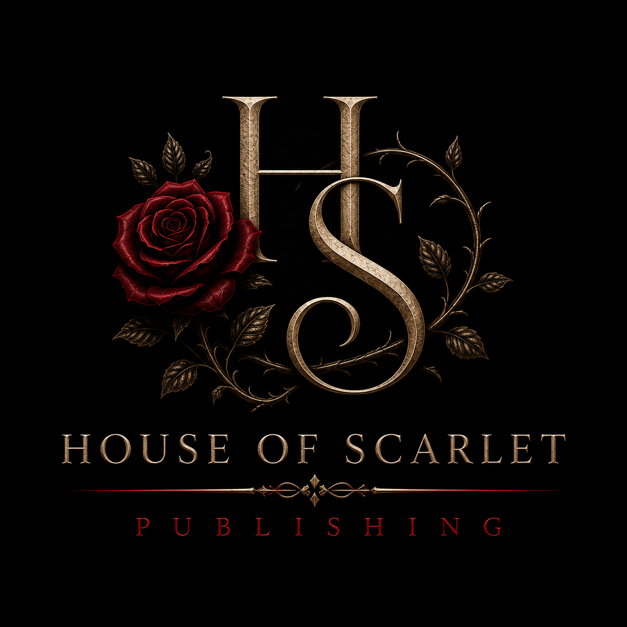 House of Scarlet Publishing logo with an ornate gold HS monogram and red rose.