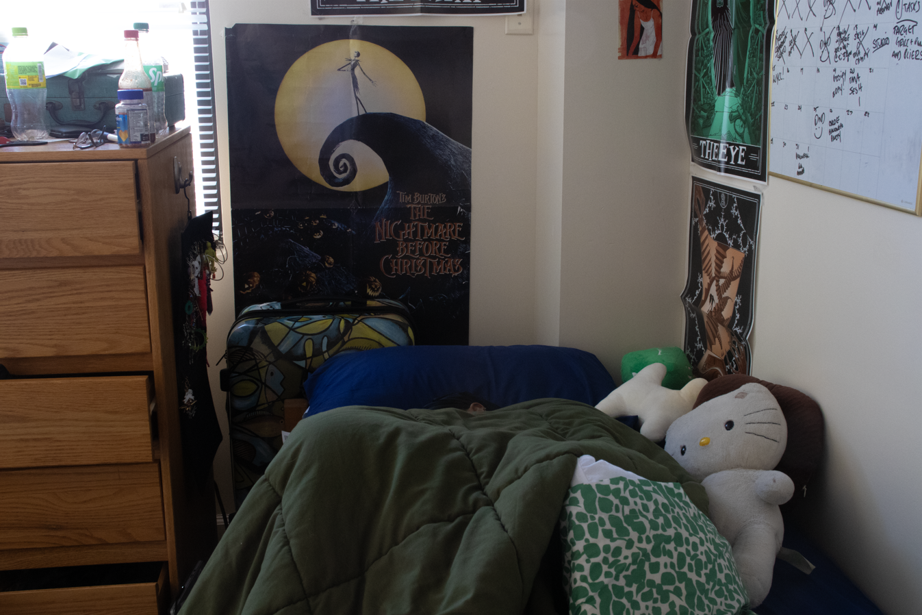 "there are crumbs in the bed" | "under"