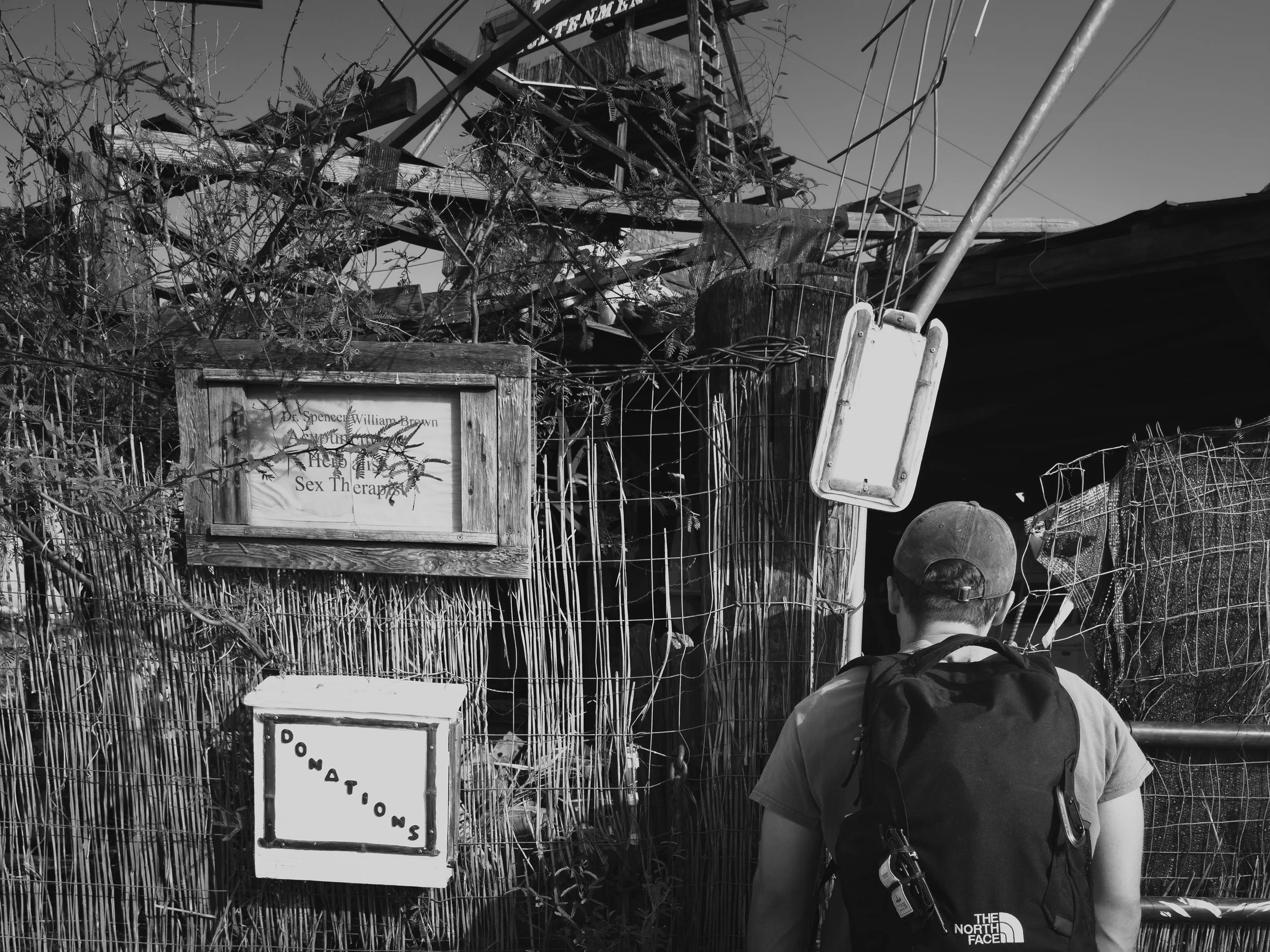 Most structures in Slab City have been abandoned, ransacked or burned. We could not reach Dr Brown to climb the Tower of Enlightenment. It seemed this place had been vacant for quite some time. We did not attempt to make entry. 