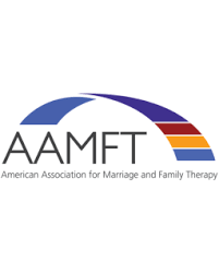 Logo of the American Association for Marriage and Family Therapy (AAMFT) featuring an abstract rainbow with blue, purple, and orange stripes.