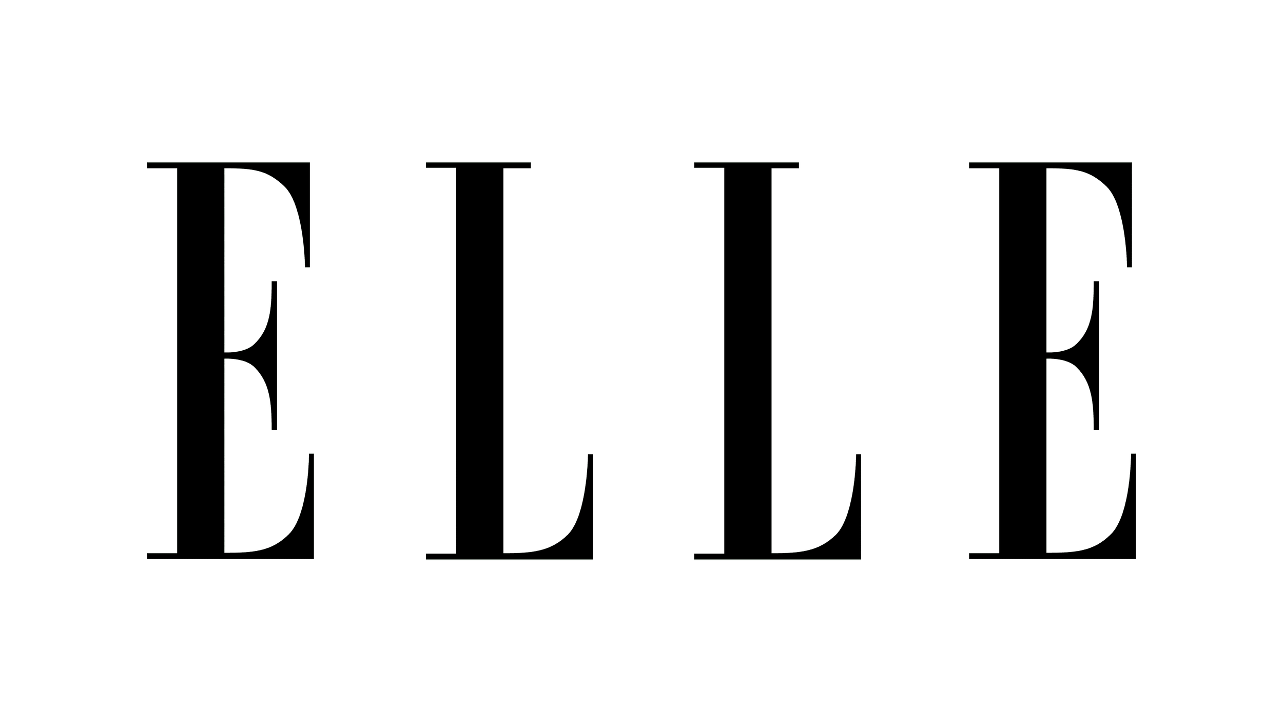 Outline of the word 'ELLE' spelled out with large, thin, capital letters on a black background.